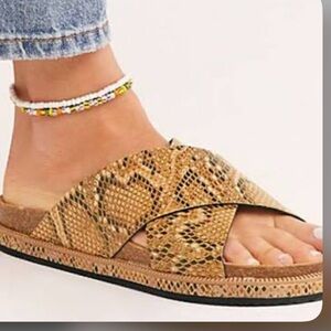 Free People Snake Skin Platform Cross Sandal Slides